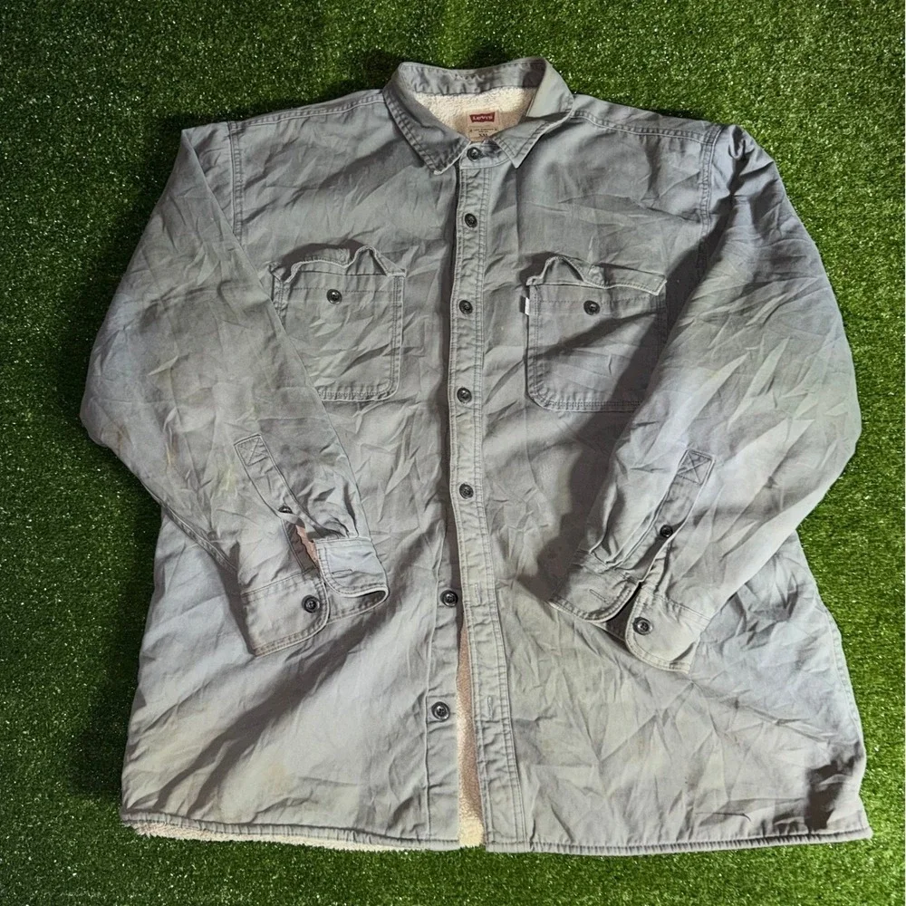 Levi's Mens XXL Sherpa Lined Shirt‎ Jacket Gray Blue Cotton Workwear Shacket